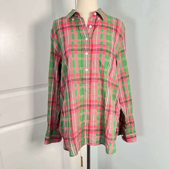 J.Crew Classic-fit popover in crinkle plaid size 8 - Picture 3 of 8